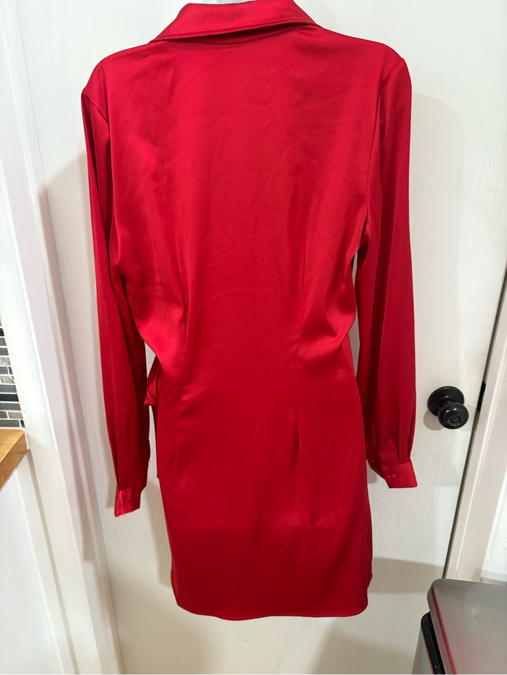 Red Satin evening Wrap Tie-Front Women's dress - Picture 7 of 8